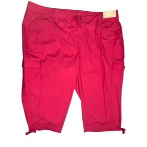 St John's Bay Capri Pants 24W Pink Watermelon Mid Rise Easy Fit Hip & Thigh Crop